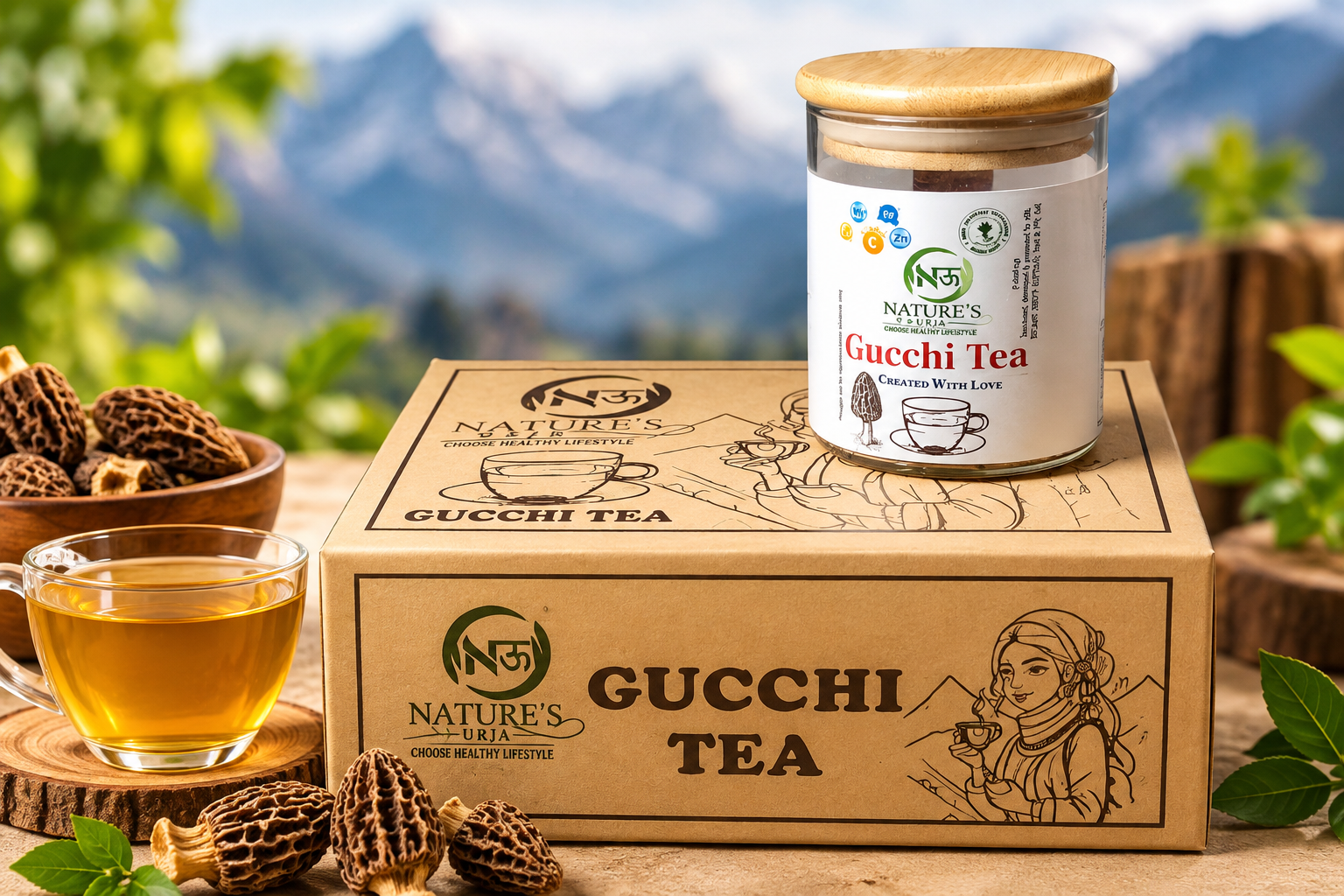 Nature’s Urja Gucchi Tea packaging
