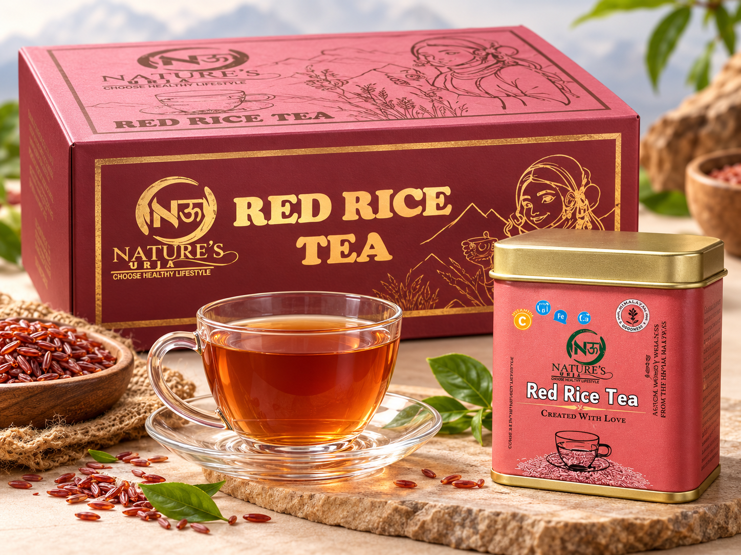 Nature’s Urja Red Rice Tea packaging